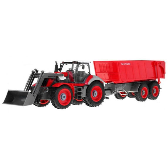 Tractor agricol cu remorcă și telecomandă - 1:28 - roșu