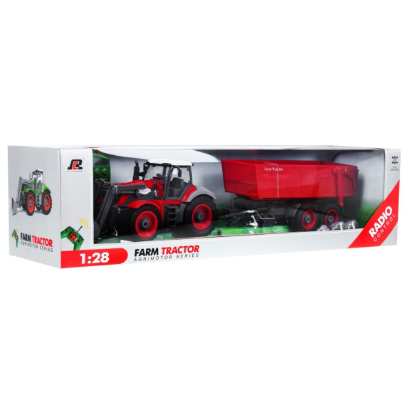 Tractor agricol cu remorcă și telecomandă - 1:28 - roșu