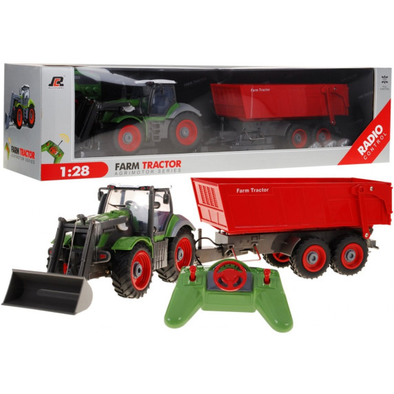 Távirányítós RC traktor pótkocsival 1:28 Inlea4Fun - Zöld/piros
