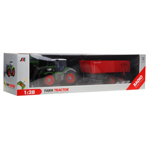 Távirányítós RC traktor pótkocsival 1:28 Inlea4Fun - Zöld/piros