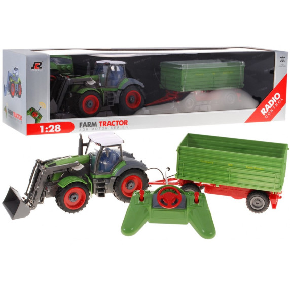 Tractor agricol cu remorcă și telecomandă - 1:28 - verde