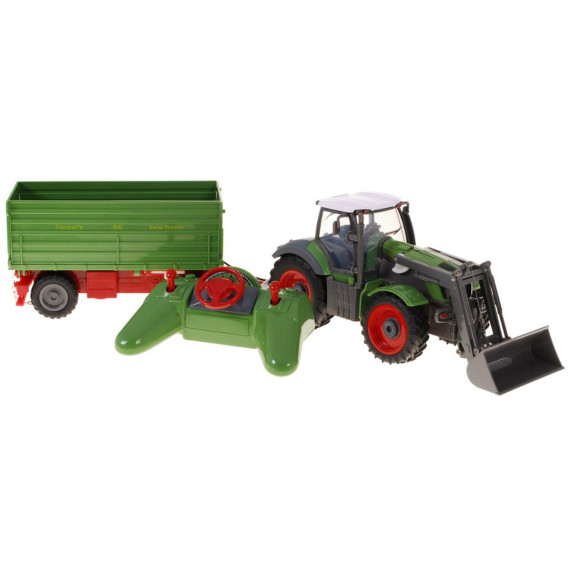Tractor agricol cu remorcă și telecomandă - 1:28 - verde