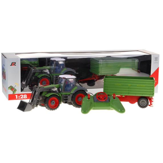 Tractor agricol cu remorcă și telecomandă - 1:28 - verde