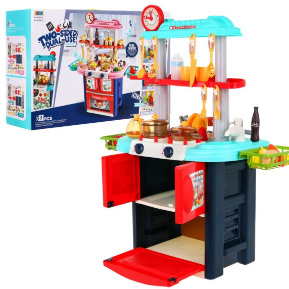 Játékkonyha 61 kiegészítővel Inlea4Fun TWO SIDED - piros/türkiz