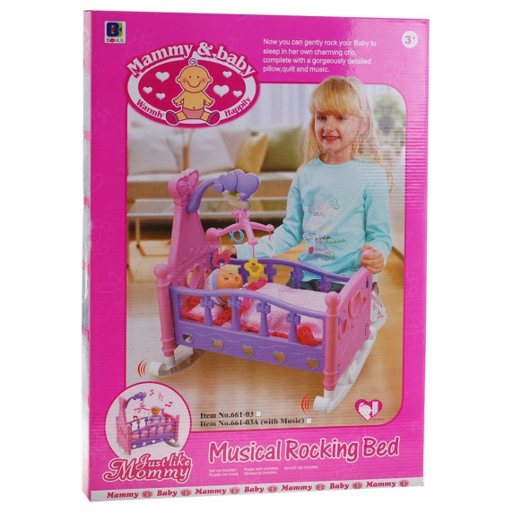 Játékbölcső babáknak Inlea4Fun MUSICAL ROCKING BED - rózsaszín