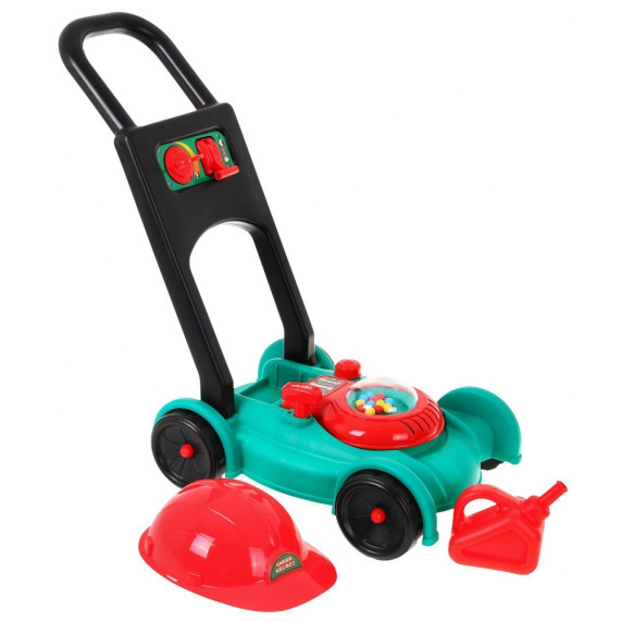 Játék fűnyíró sisakkal és benzinkannával Inlea4Fun GARDEN TOOLS