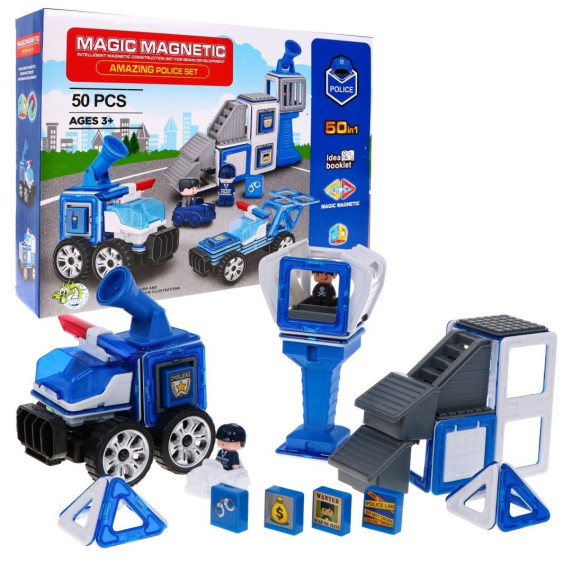 Magnetická stavebnica Policajná stanica 50 ks Inlea4Fun MAGIC MAGNETIC