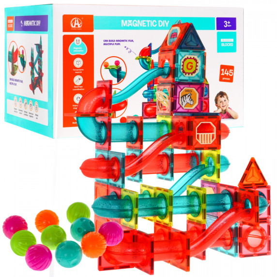 Mágneses építőjáték golyófutam 145 darabos + ajándék doboz Inlea4Fun