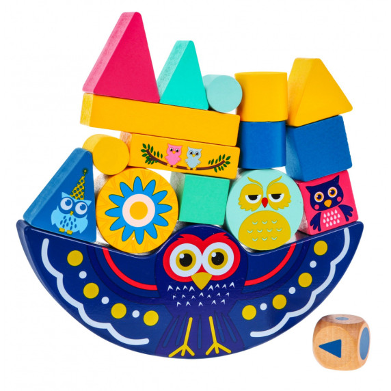 Drevená balančná hra Sovička Inlea4Fun OWL BALANCE BEAN