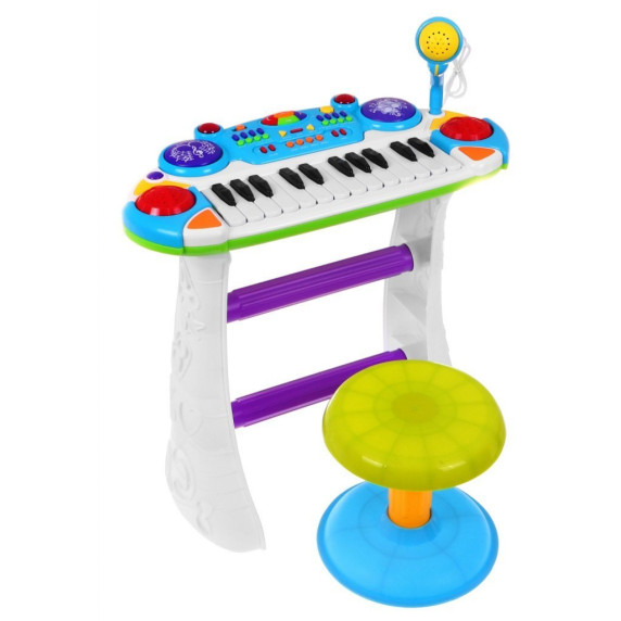 Elektronikus játék zongora ülőkével Inlea4Fun MUSICAL KEYBORD - kék