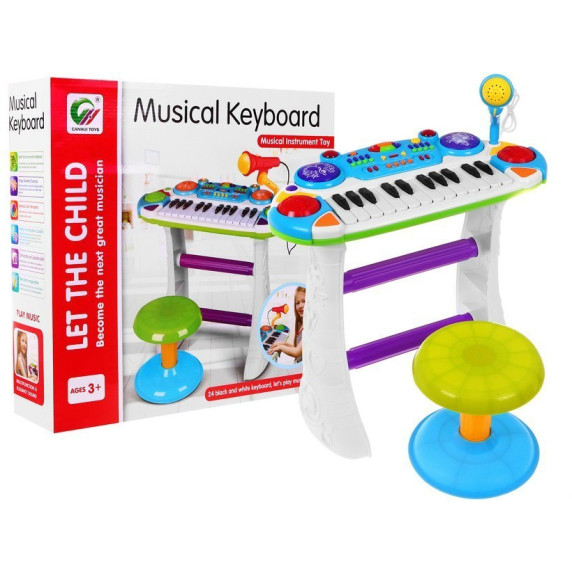 Elektronikus játék zongora ülőkével Inlea4Fun MUSICAL KEYBORD - kék