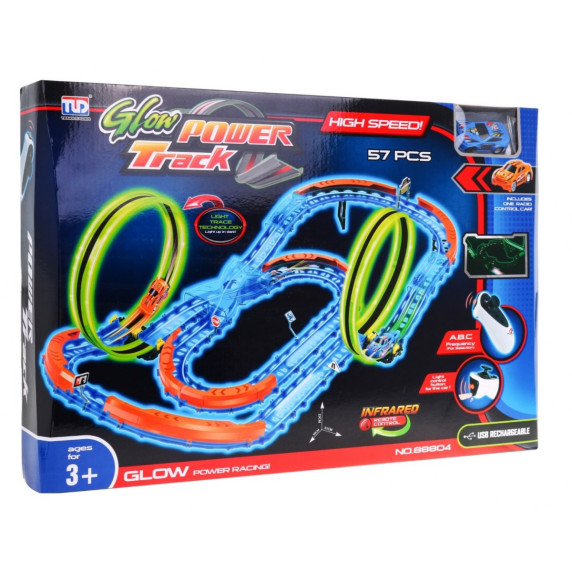 Svietiaca autodráha 57 prvkov Inlea4Fun GLOW POWER TRACK