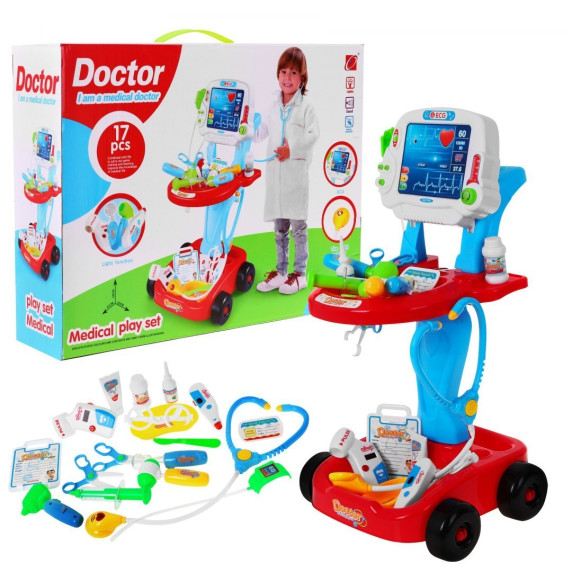 Cărucior medical cu acesorii Doctor EKG – roșu Inlea4Fun