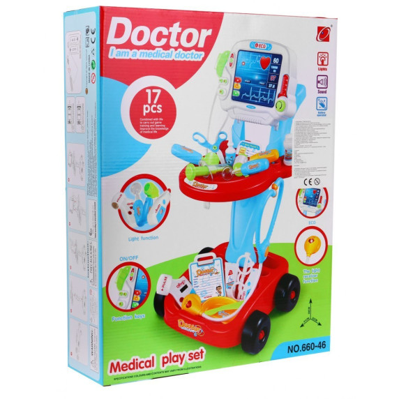 Cărucior medical cu acesorii Doctor EKG – roșu Inlea4Fun