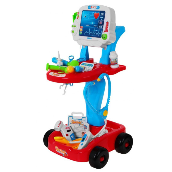 Cărucior medical cu acesorii Doctor EKG – roșu Inlea4Fun