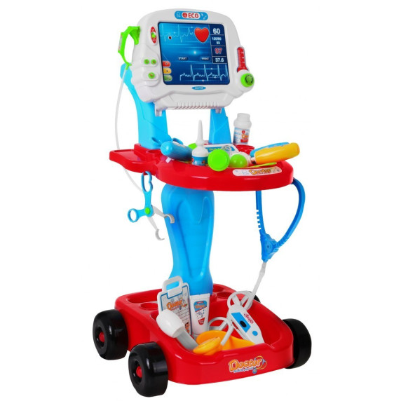 Cărucior medical cu acesorii Doctor EKG – roșu Inlea4Fun