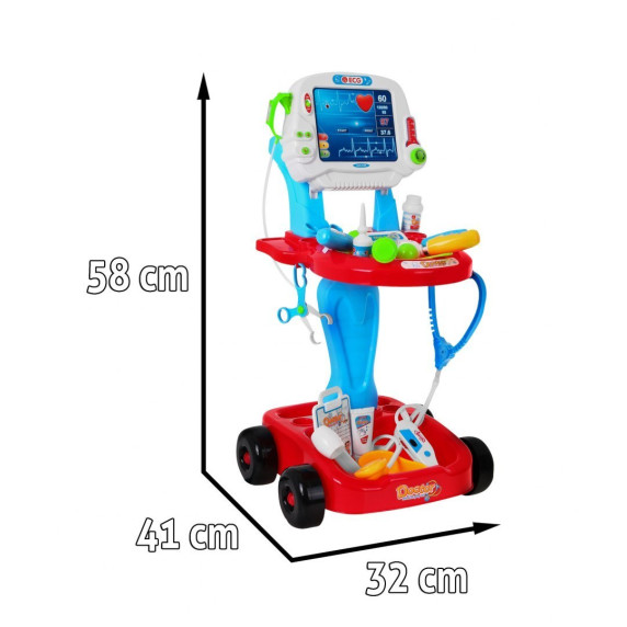 Cărucior medical cu acesorii Doctor EKG – roșu Inlea4Fun