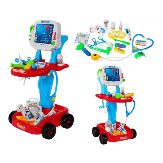 Cărucior medical cu acesorii Doctor EKG – roșu Inlea4Fun