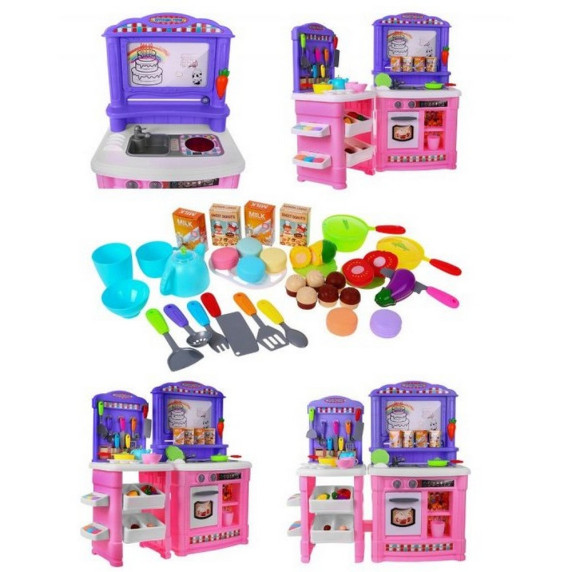 Veľká detská kuchynka Super Šéf s tečúcou vodou Inlea4Fun + príslušenstvo-  ružová