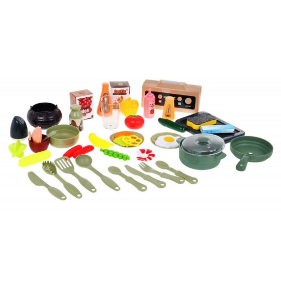 Detská kuchynka so 43 doplnkami Inlea4Fun HOME  KITCHEN - hnedá