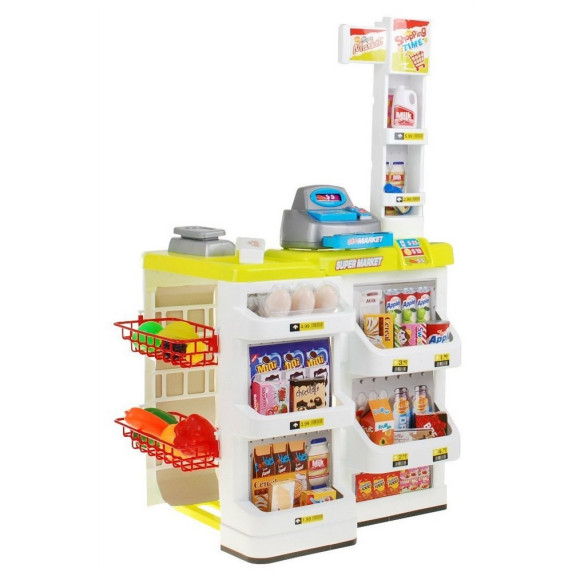 Detský supermarket s nákupným vozíkom Inlea4Fun Stragan - žltý