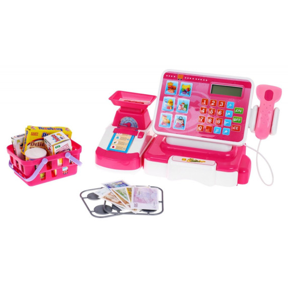 Inlea4Fun Cash Register Detská pokladňa - ružová/biela