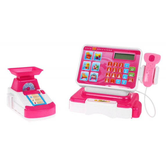 Inlea4Fun Cash Register Detská pokladňa - ružová/biela