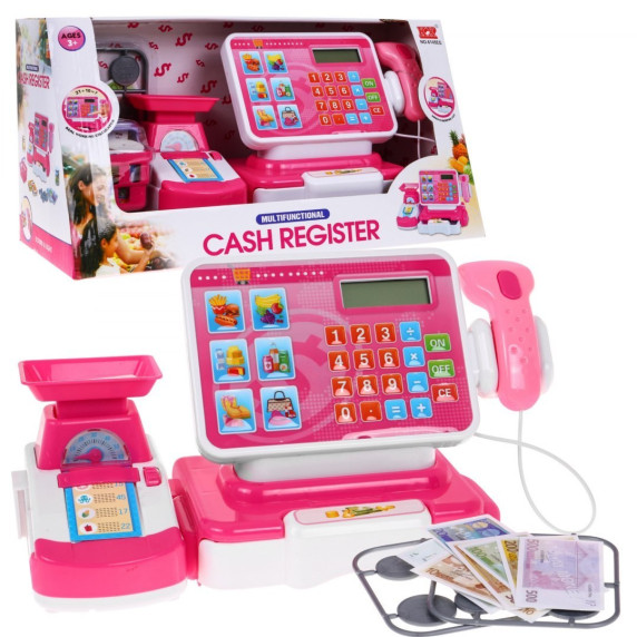 Inlea4Fun Cash Register Detská pokladňa - ružová/biela
