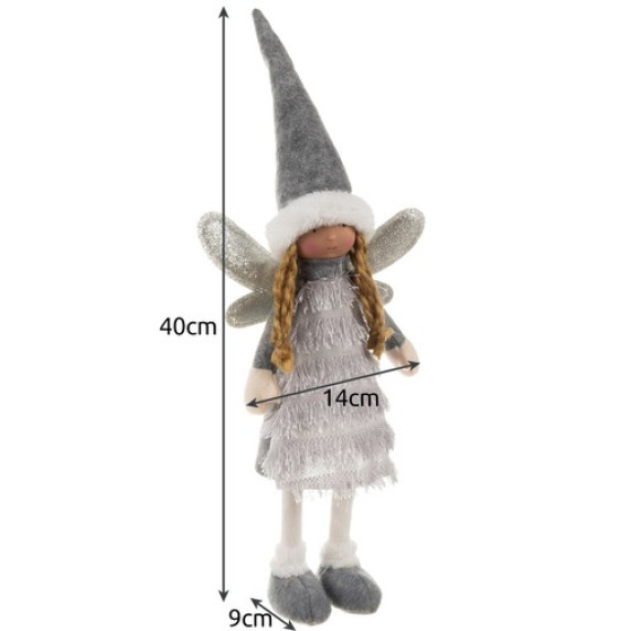 Karácsonyi tündér figura 40 cm RUHHY 22343 - szürke