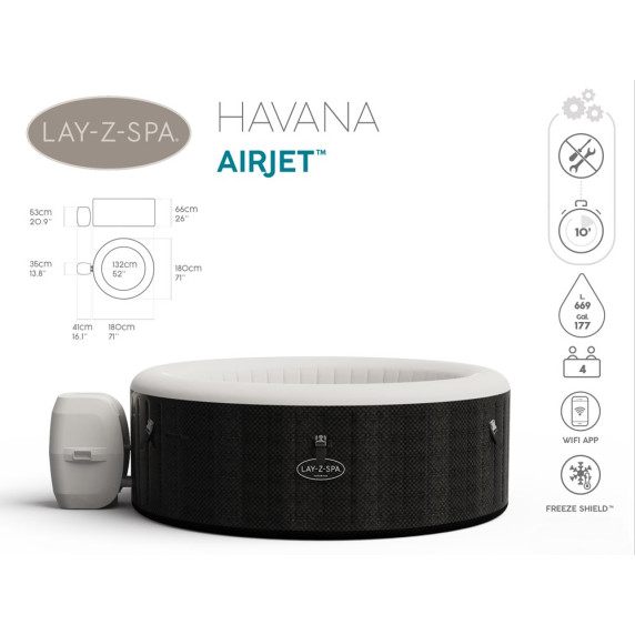Piscină hidromasaj gonflabilă - 180x66 cm BESTWAY 60035 Lay-Z Spa - Havana