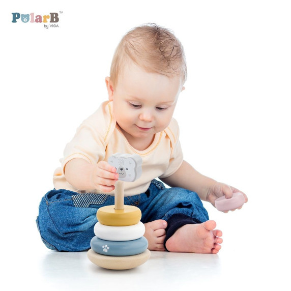 Piramida de echilibrare, jucărie din lemn VIGA - Ursuleț