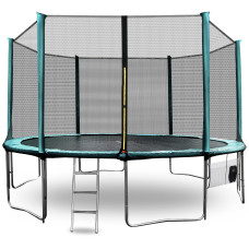 Trambulin külső védőhálóval 400/396 cm cm AGA SPORT PRO MRP1013DG + létra és cipőtartó - Sötét zöld - 